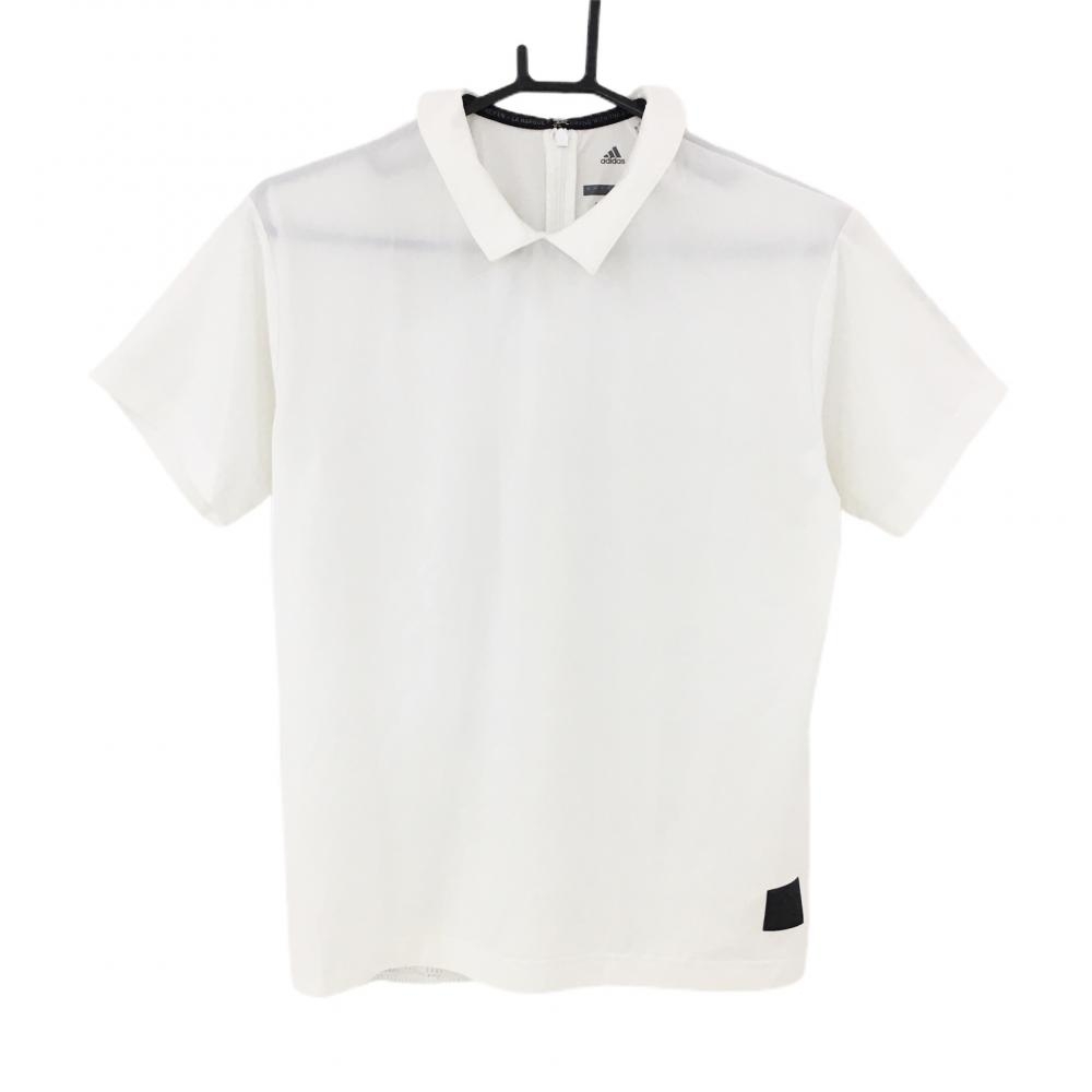 【美品】アディダス 襟付き半袖シャツ 白 背面メッシュ地 バックジップ レディース L ゴルフウェア adidas