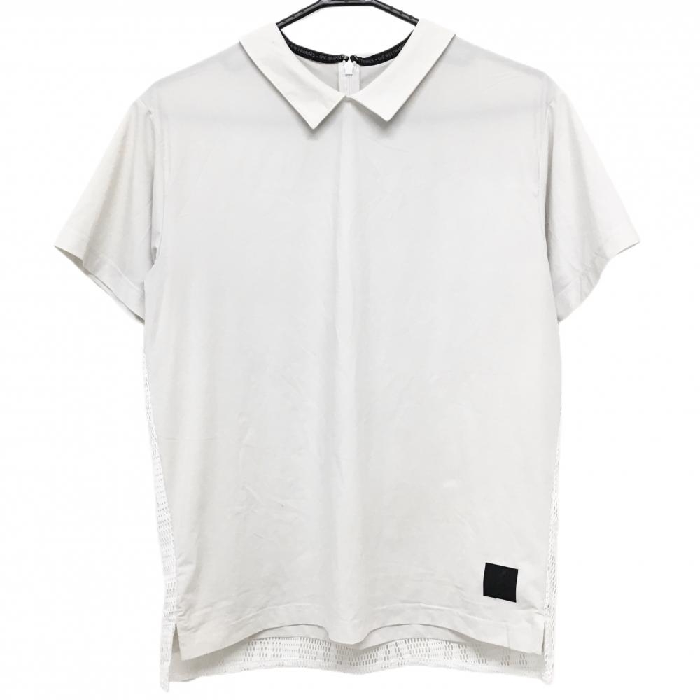 【美品】アディダス 襟付き半袖シャツ ライトグレー×白 後ろメッシュ 後ろハーフジップ ADICROSS  レディース OT ゴルフウェア adidas