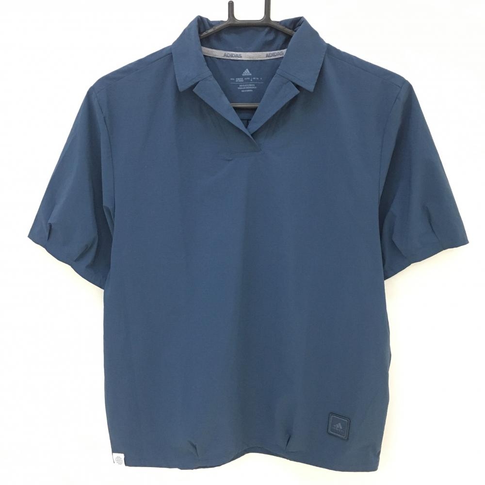 アディダス 半袖スキッパーシャツ ネイビー ピンドット地模様  ストレッチ  レディース M ゴルフウェア adidas