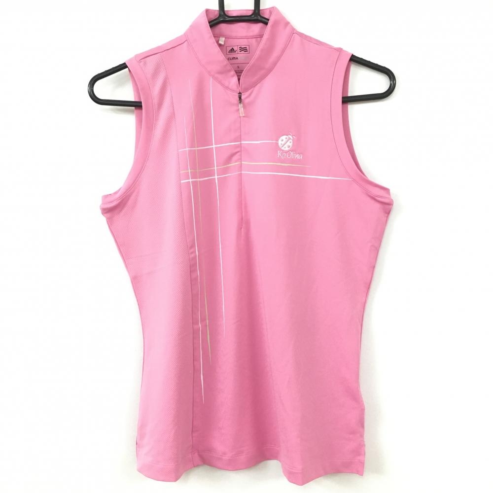 アディダス ノースリーブハイネックシャツ ピンク CLIMACOOL Ko Olina ハーフジップ 一部メッシュ レディース S ゴルフウェア adidas