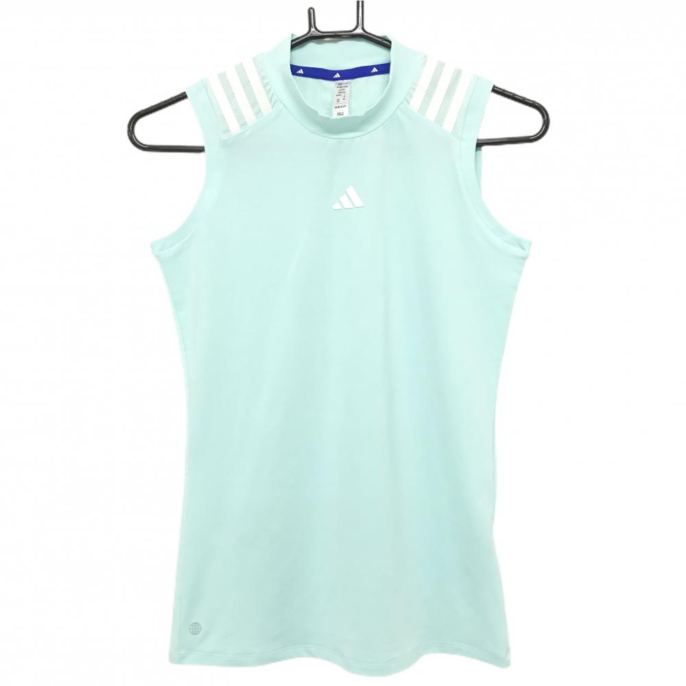 【超美品】アディダス ノースリーブハイネックシャツ ミントグリーン系×白 肩3ライン  レディース XS ゴルフウェア adidas