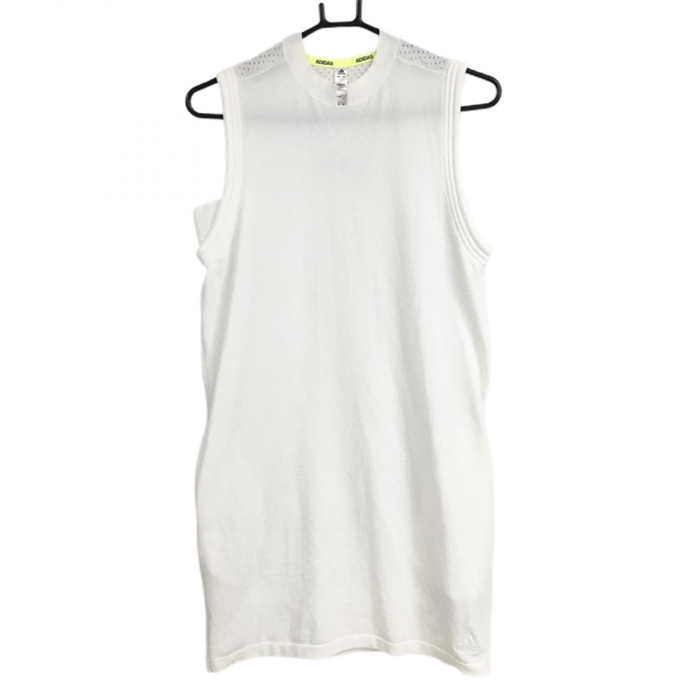 【美品】アディダス ノースリーブワンピース 白 一部メッシュ調 ロゴ刺しゅう レディース M ゴルフウェア adidas