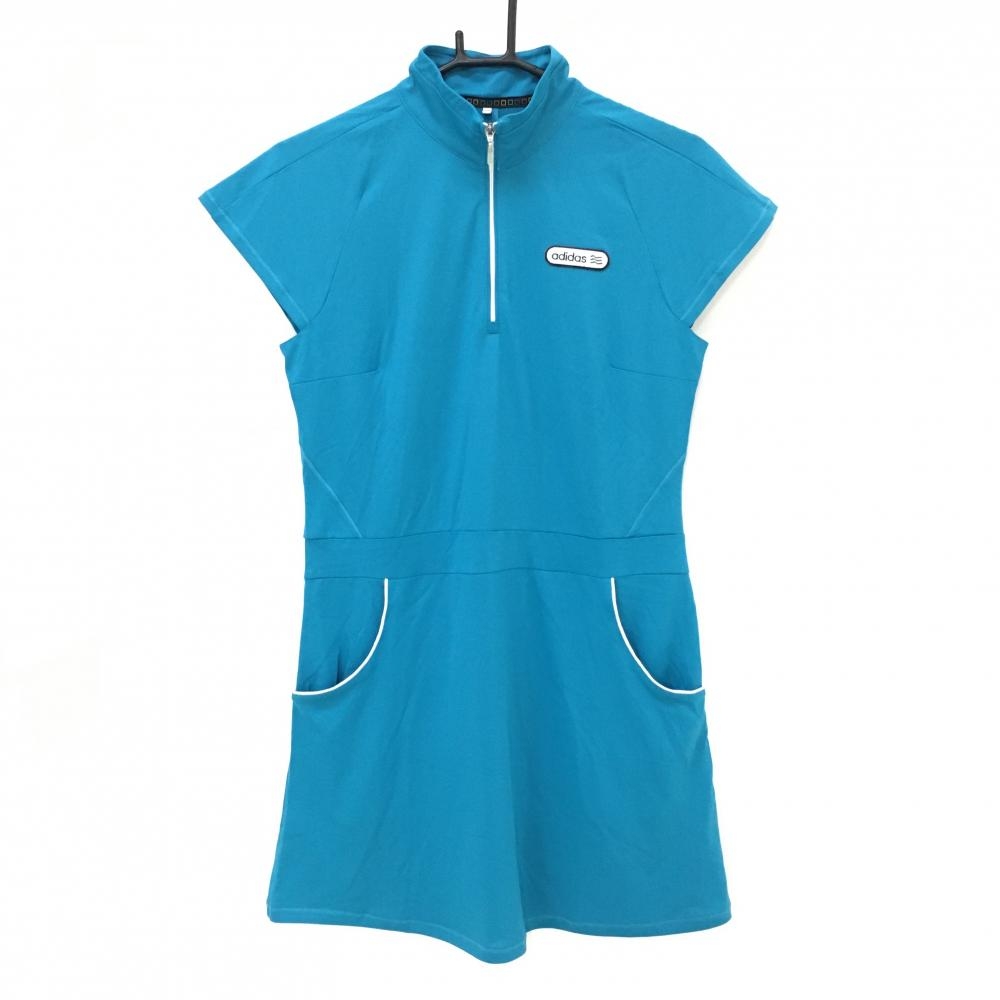 【超美品】アディダス 半袖ハイネックワンピース ブルー ハーフジップ インナーパンツ付  レディース M ゴルフウェア adidas