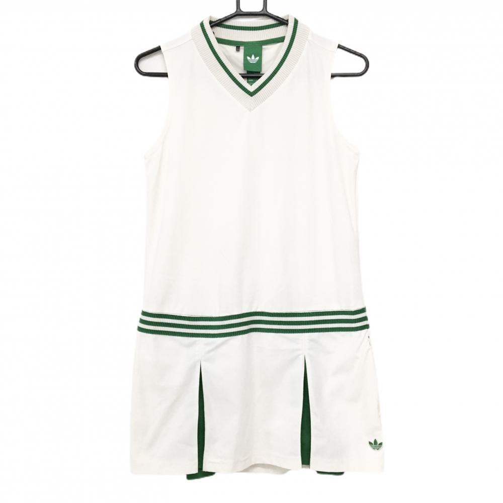 【美品】アディダスオリジナルス ノースリーブワンピース アイボリー系×グリーン レディース L ゴルフウェア 2024年モデル adidas