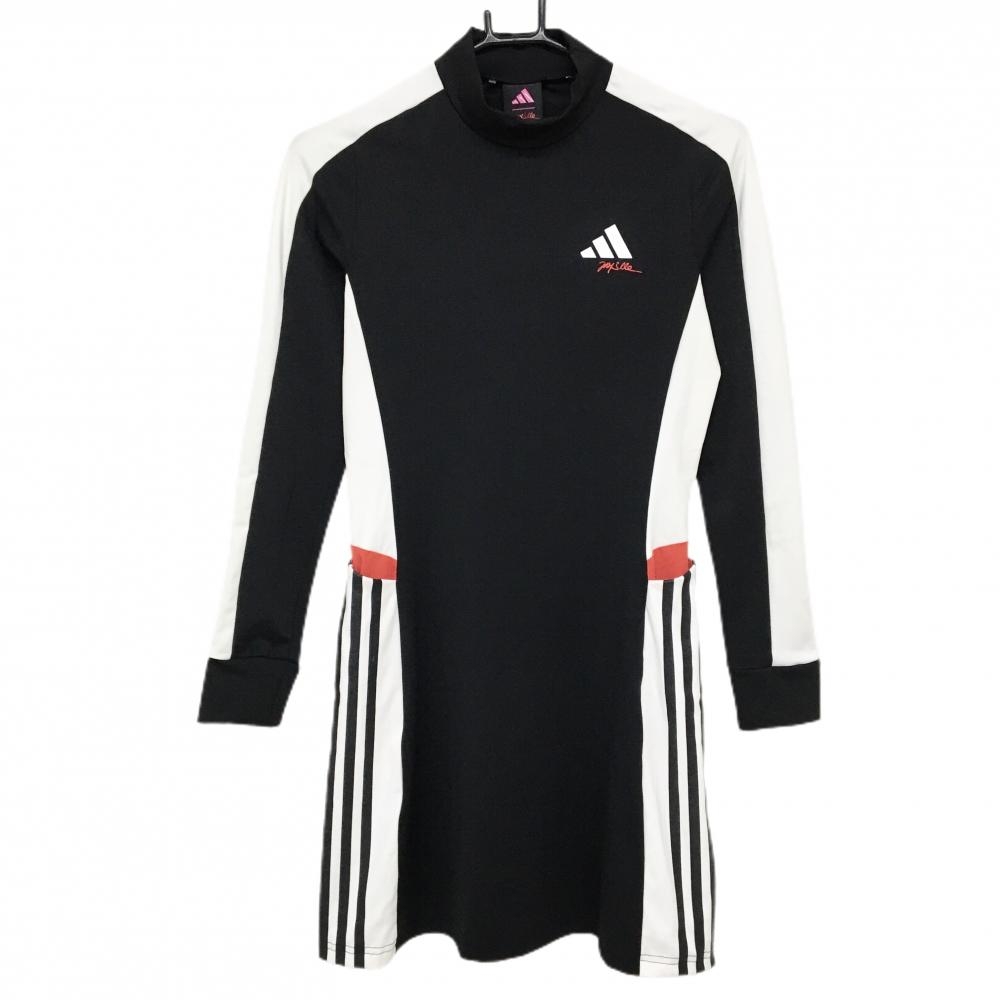 【美品】アディダス×JAY3LLE ハイネックワンピース 黒×白 サイド切替 ストレッチ レディース J/S ゴルフウェア adidas