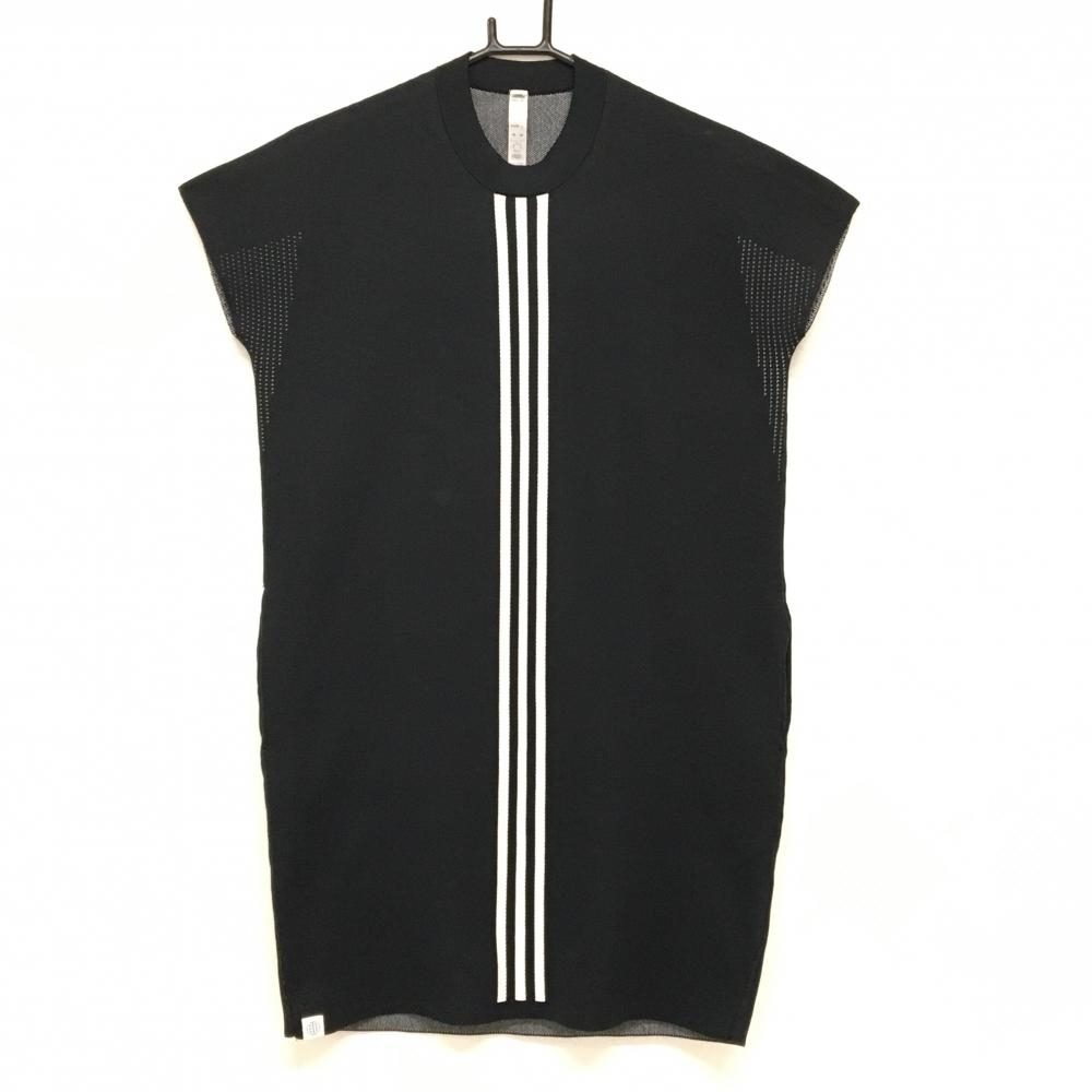 【超美品】アディダス 半袖ニットワンピース 黒×白 フレンチスリーブ 3ライン  レディース M ゴルフウェア adidas