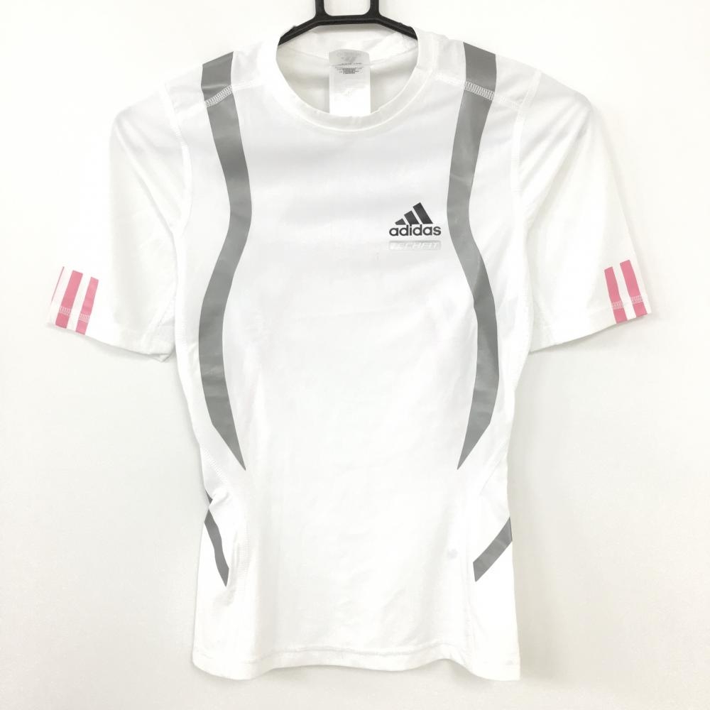 【美品】adidas アディダス インナーウェア 白×グレー 半袖シャツ ストレッチ クリマクール レディース Ｌ ゴルフウェア
