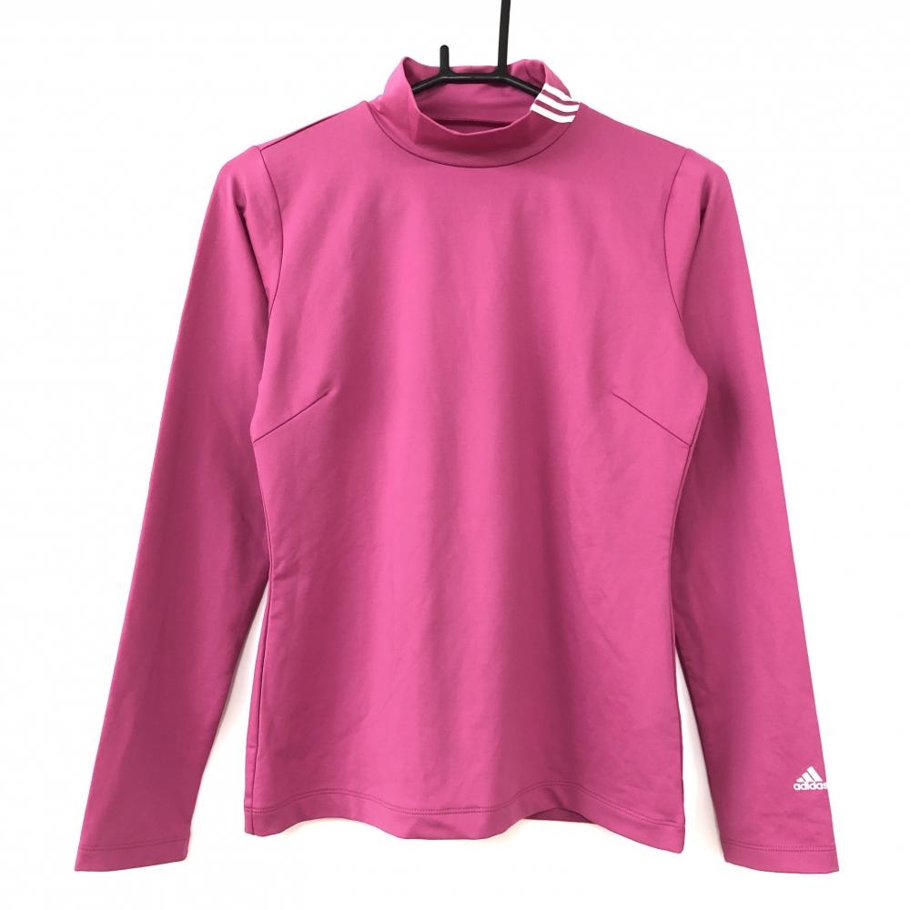 【美品】adidas アディダス インナーウェア ピンク×白 ネック3ライン ハイネックシャツ レディース M/M ゴルフウェア