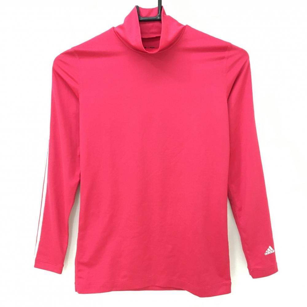 【超美品】アディダス ハイネックインナーシャツ ピンク×白 袖ライン  レディース S ゴルフウェア adidas