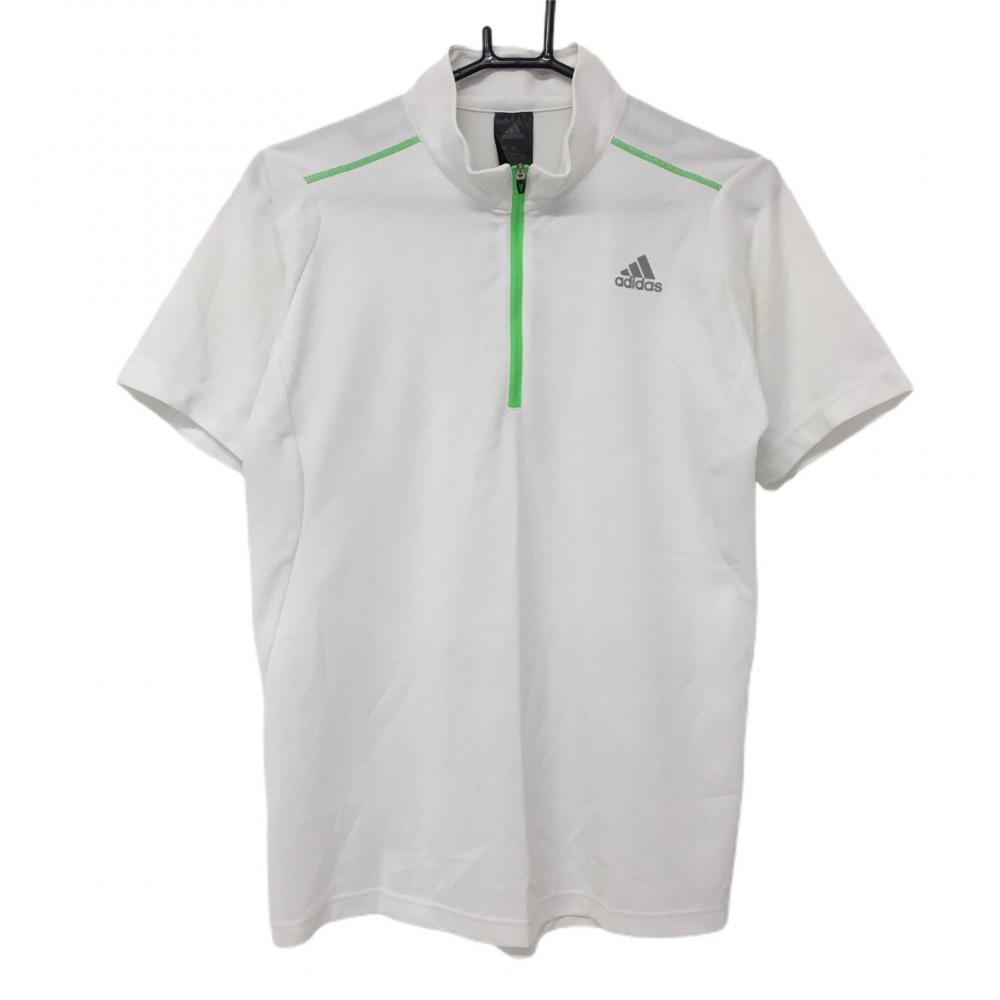 アディダス 半袖ハイネックシャツ 白×ライトグリーン クリマクール ハーフジップ レディース O ゴルフウェア adidas 画像
