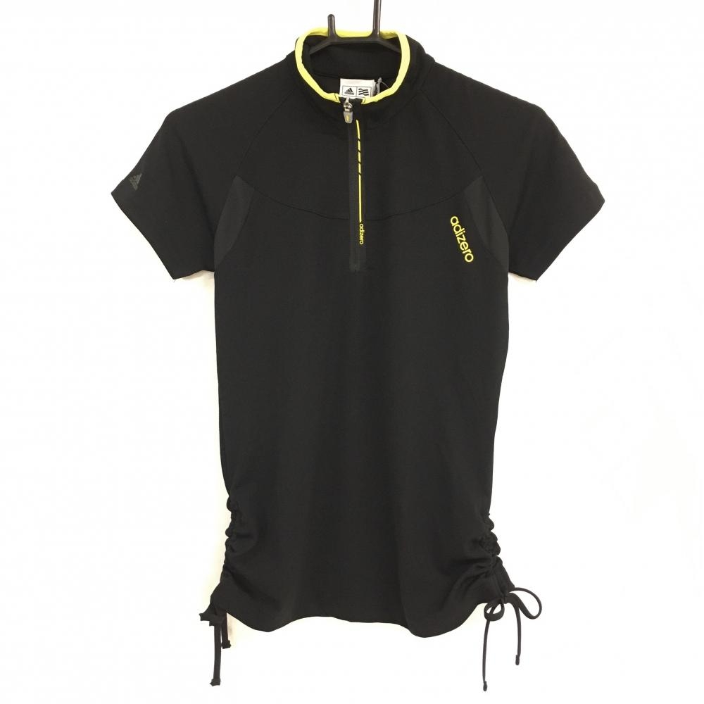 【新品】アディダス 半袖ハイネックシャツ 黒×イエロー ハーフジップ adizero レディース M ゴルフウェア adidas