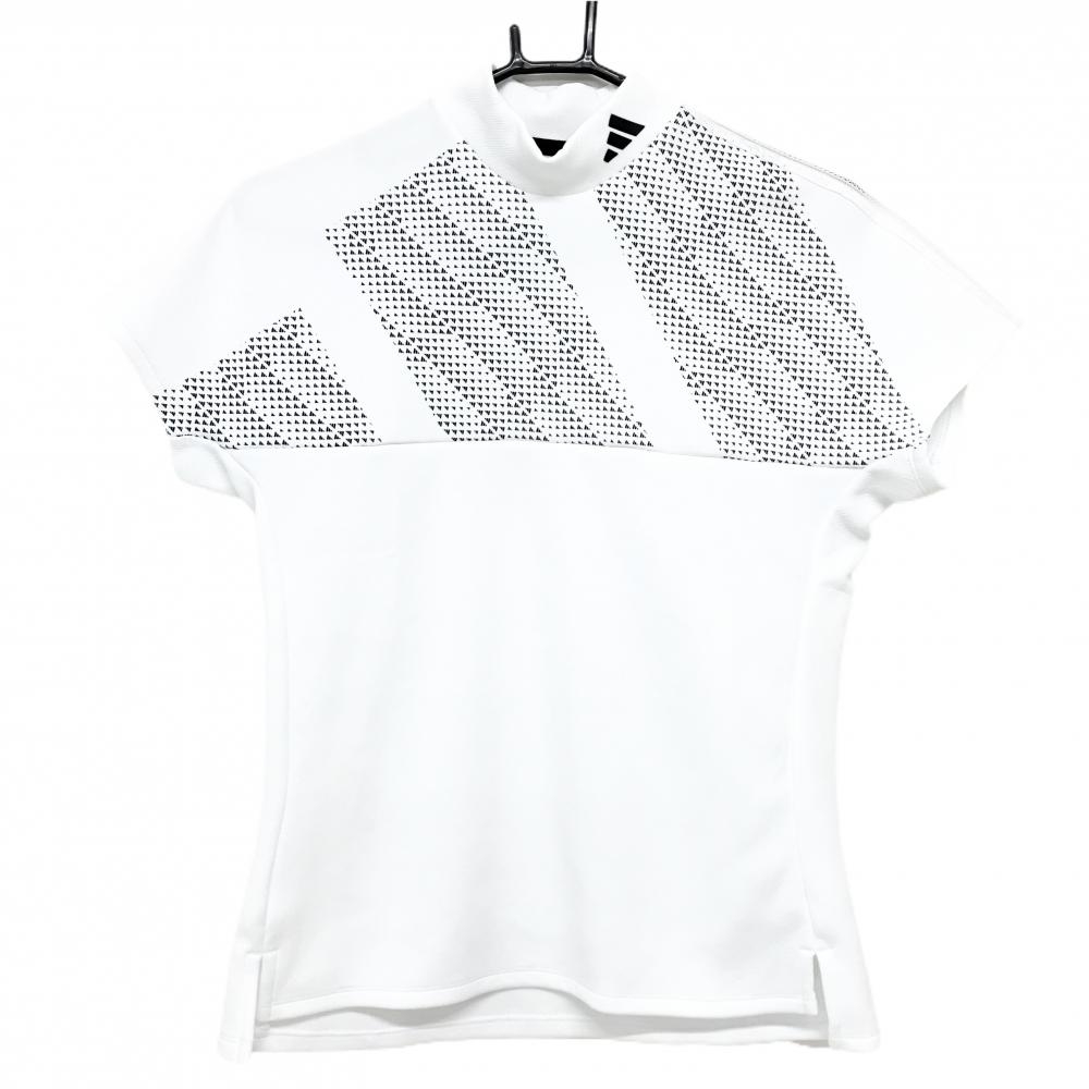 【美品】アディダス 半袖ハイネックシャツ 白×黒 胸上3ライン フレンチスリーブ レディース L ゴルフウェア 2023年モデル adidas