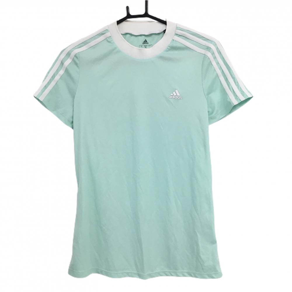 アディダス 半袖ハイネックシャツ ミントグリーン×白 立体ロゴ  レディース OT(XL) ゴルフウェア adidas