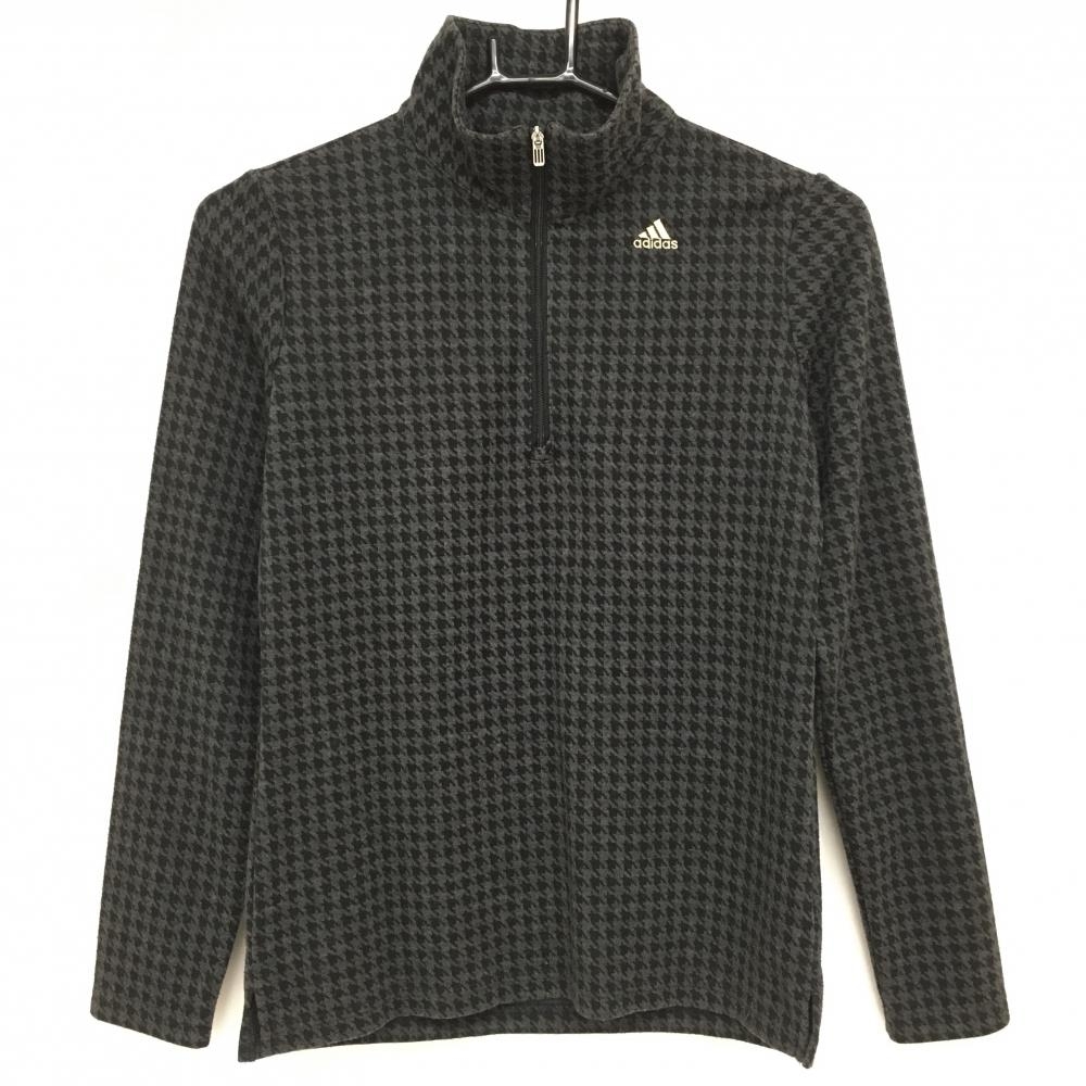 【超美品】アディダス 長袖ハイネックシャツ グレー×黒 千鳥格子 ハーフジップ 厚手 レディース S/P ゴルフウェア adidas