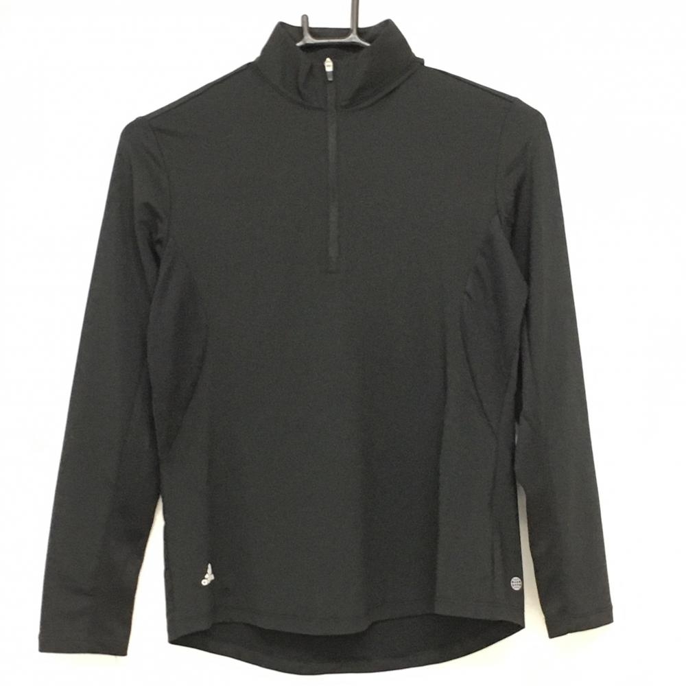 【超美品】アディダス 長袖ハイネックシャツ 黒 ハーフジップ 一部メッシュ調 レディース M ゴルフウェア adidas