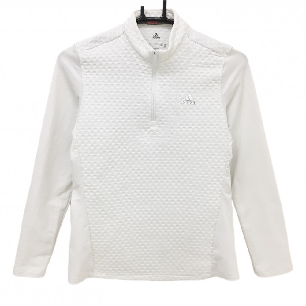 アディダス 長袖ハイネックシャツ 白 身頃凸凹生地 ハーフジップ レディース S ゴルフウェア adidas