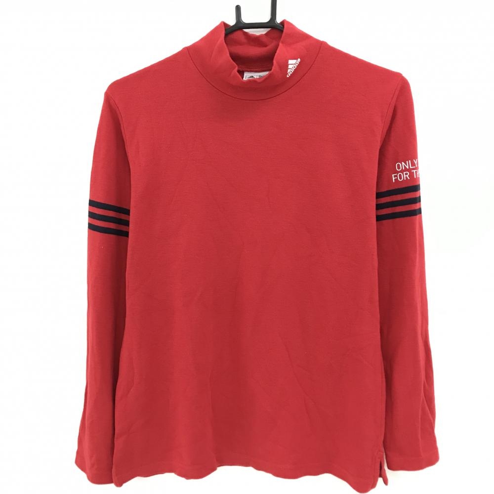 アディダス 長袖ハイネックシャツ レッド 袖3ライン アクリル混  レディース OT/XG ゴルフウェア adidas