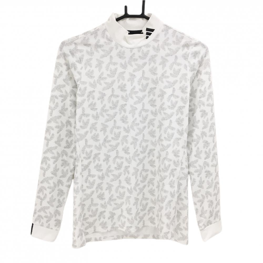 【美品】アディダス 長袖ハイネックシャツ 白×グレー リーフ柄  レディース S ゴルフウェア adidas
