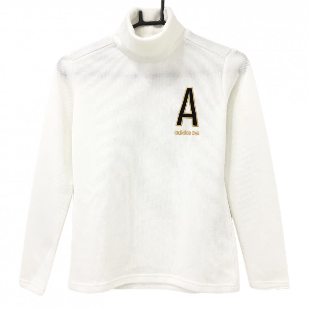 【美品】アディダス 長袖タートルネックシャツ 白 胸ロゴ刺しゅう レディース S/P ゴルフウェア adidas