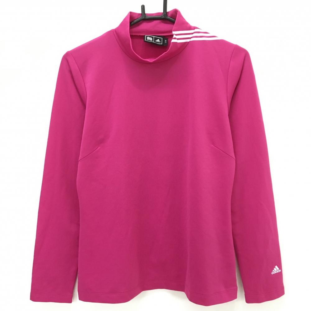 【超美品】アディダス 長袖ハイネックシャツ ピンク×白 3ライン レディース L/G ゴルフウェア adidas
