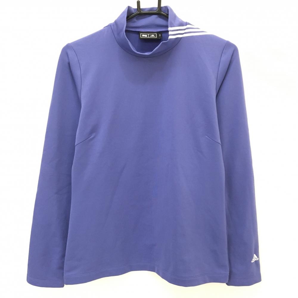 【超美品】アディダス 長袖ハイネックシャツ パープル系×白 3ライン レディース L/G ゴルフウェア adidas
