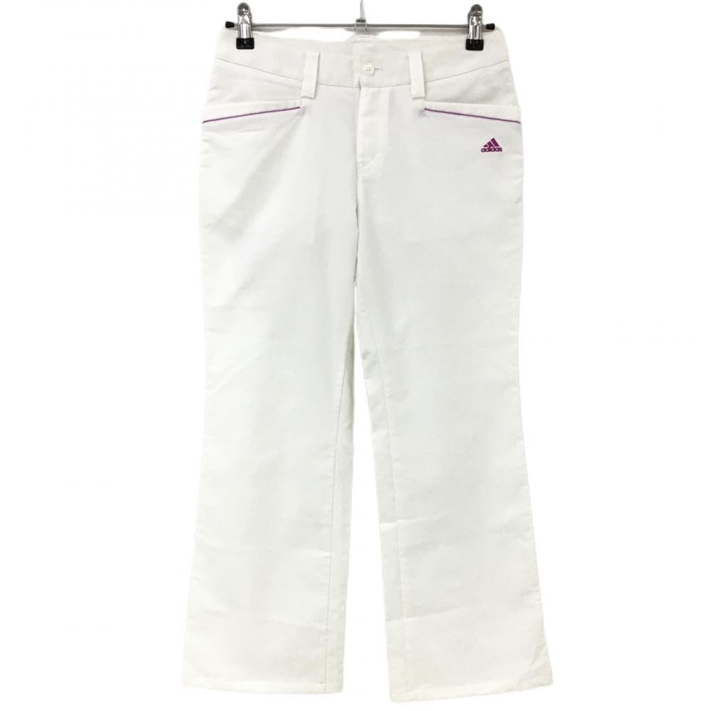 アディダス パンツ 白×パープル シンプル 無地 ロゴ刺しゅう ストレッチ レディース M/M ゴルフウェア adidas