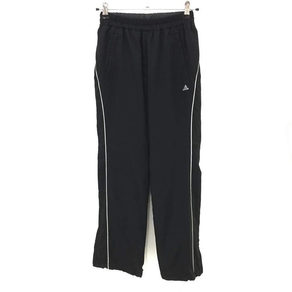 【美品】アディダス パンツ 黒×シルバー サイドライン 裾ドローコード  レディース S ゴルフウェア adidas