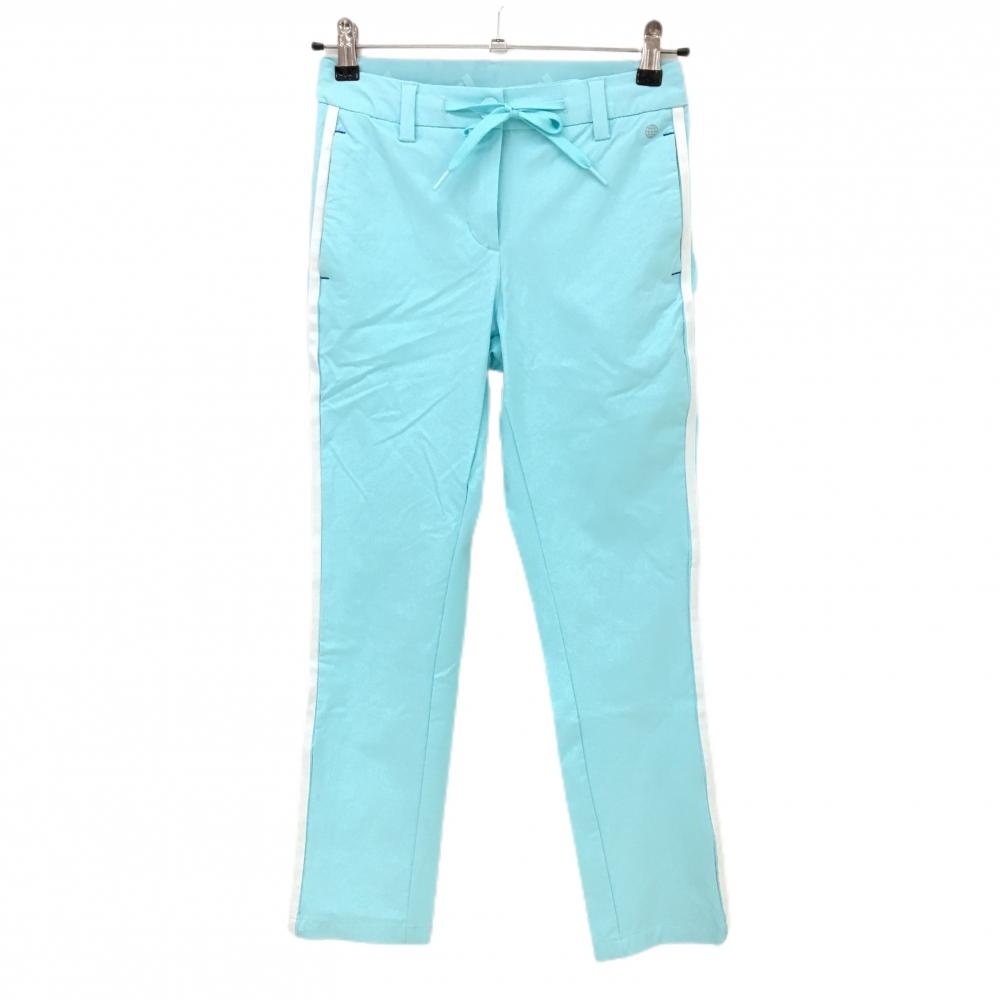 【超美品】アディダス パンツ ライトブルー×白 サイド3ライン ストレッチ ウエスト調整紐付 レディース S ゴルフウェア adidas