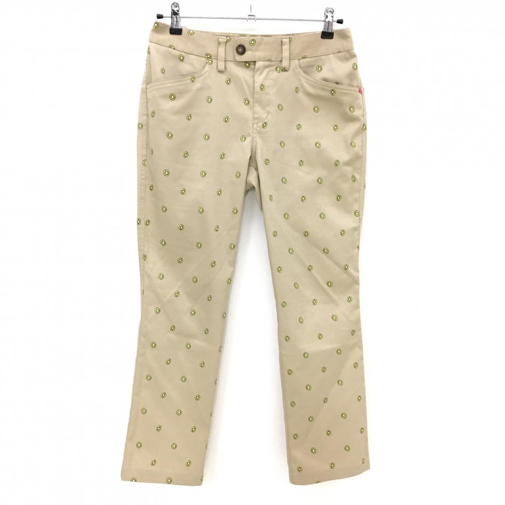 【美品】アディダス パンツ ベージュ×グリーン系 総柄 キウイフルーツ レディース L/G ゴルフウェア adidas