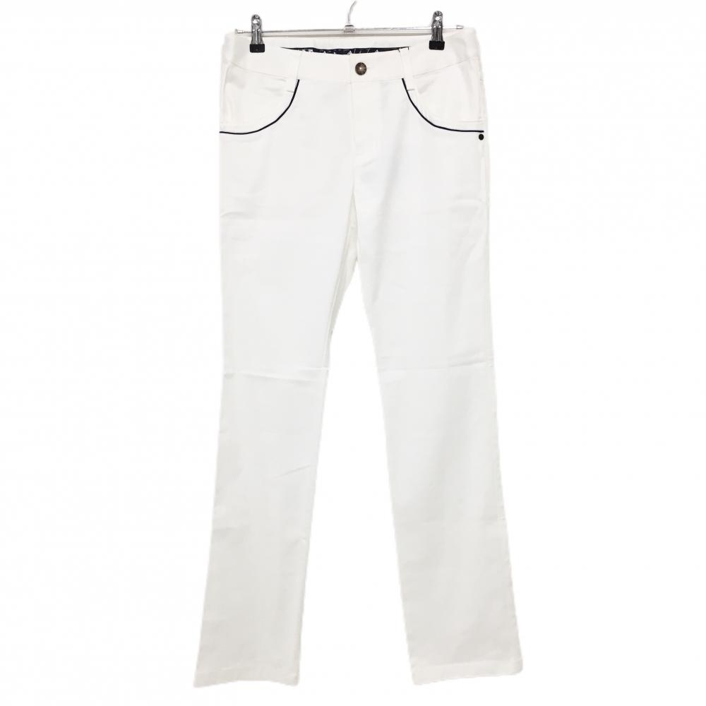 【新品】アディダス パンツ 白 ロゴネイビー 吸汗速乾 ストレッチ 後ポケット汚れ レディース L/G ゴルフウェア adidas