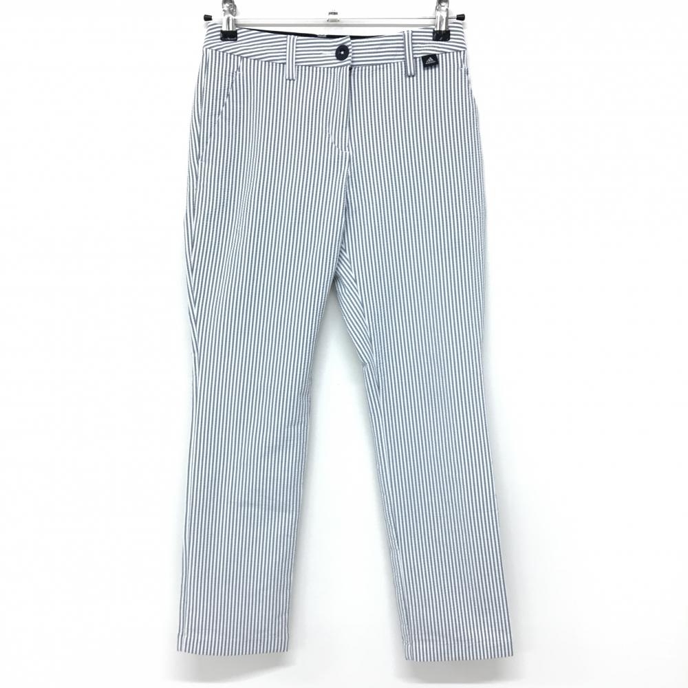 アディダス パンツ 白×ライトグレー ストライプ サッカー生地 ストレッチ レディース M ゴルフウェア adidas