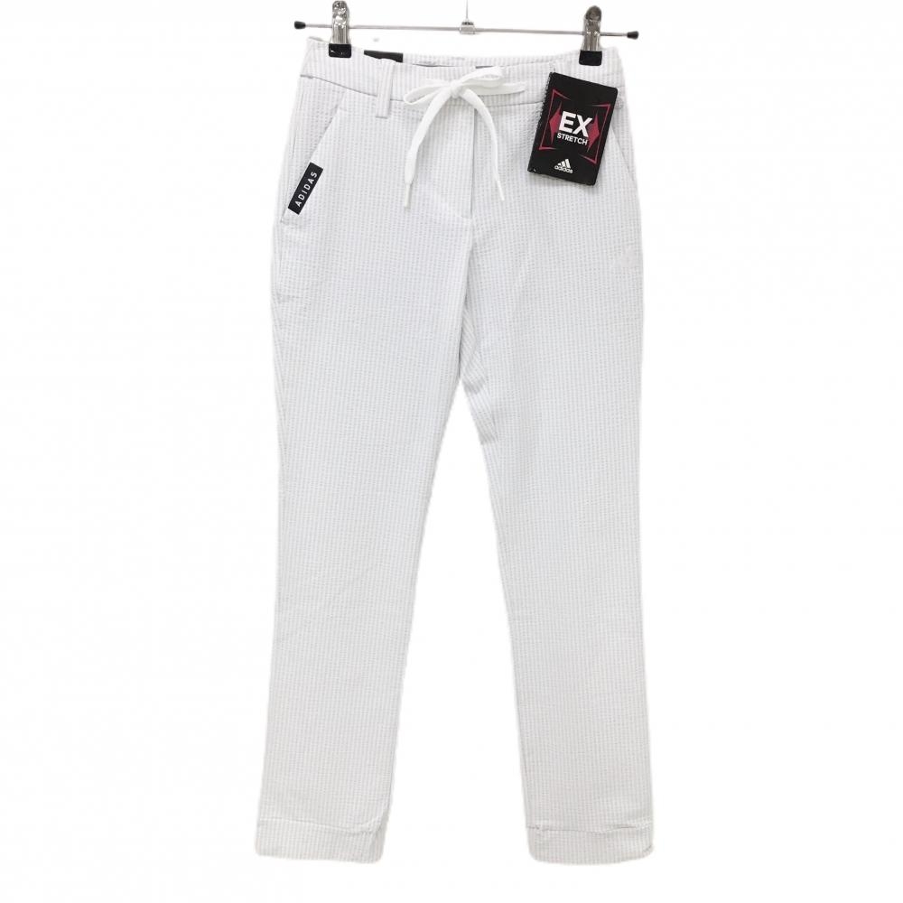 【新品】アディダス パンツ 白×グレー ストライプ サッカー生地 ストレッチ レディース XS ゴルフウェア adidas