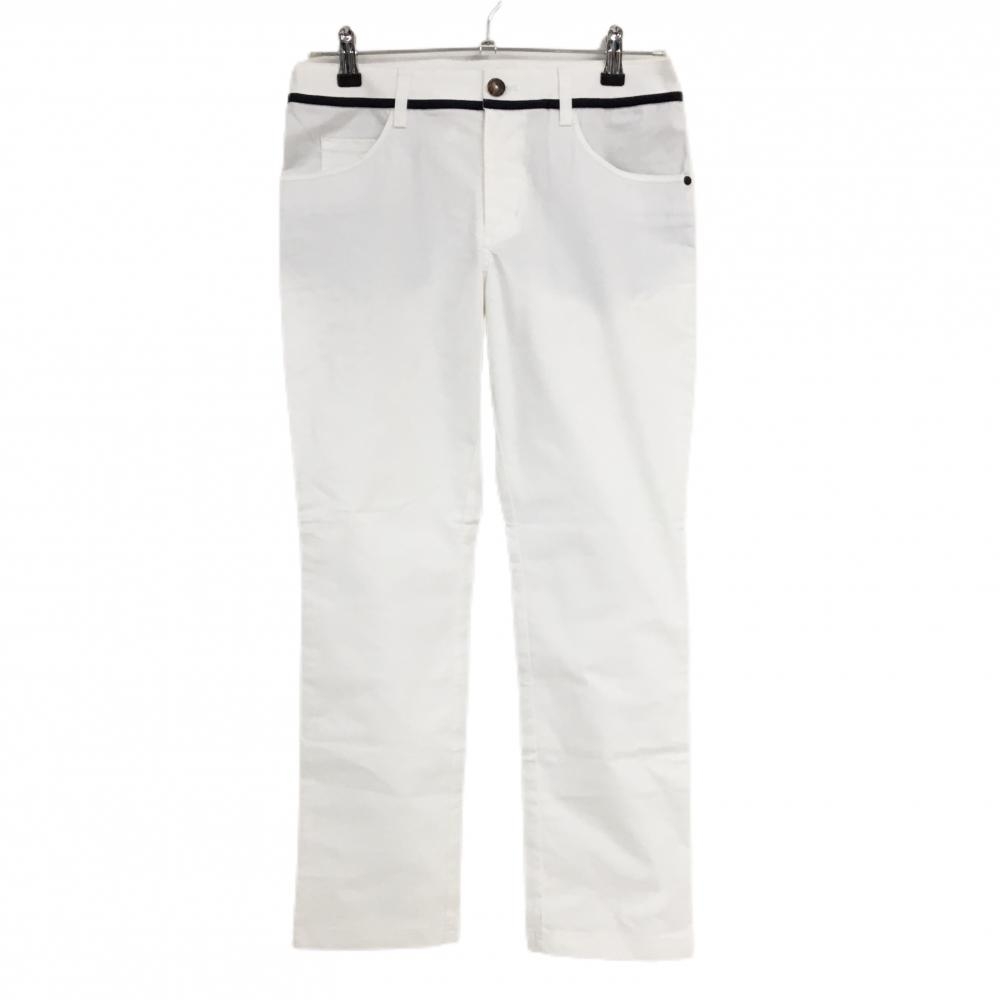 【美品】アディダス パンツ 白×ダークネイビー ベルト部ライン ストレッチ レディース M/M ゴルフウェア adidas