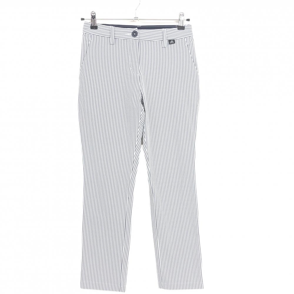 【美品】アディダス パンツ 白×ネイビー ストライプ サッカー生地 ストレッチ レディース M ゴルフウェア adidas