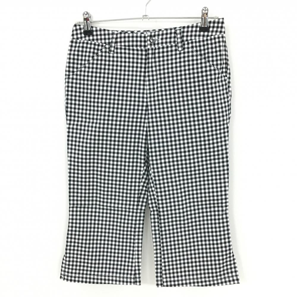 【美品】アディダス 七分丈パンツ 黒×白 ギンガムチェック ロゴ刺しゅう  レディース S/P ゴルフウェア adidas