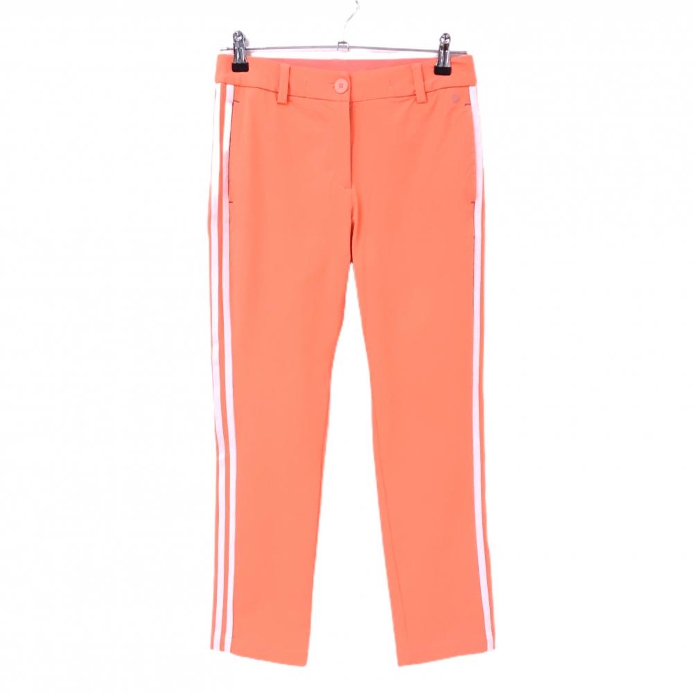 アディダス パンツ オレンジ×白 サイド3ライン ストレッチ レディース M ゴルフウェア adidas