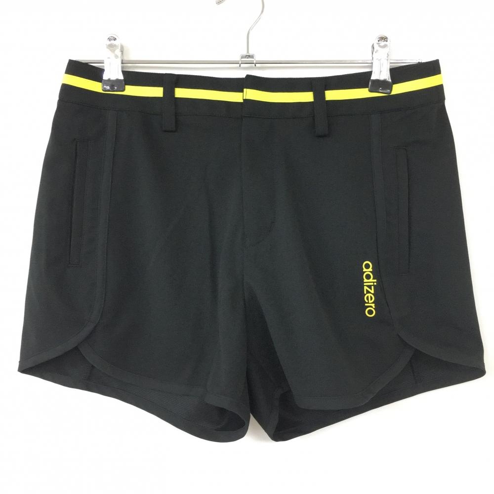 【超美品】アディダス ショートパンツ 黒×イエロー ウエストライン adizero レディース M/M ゴルフウェア adidas