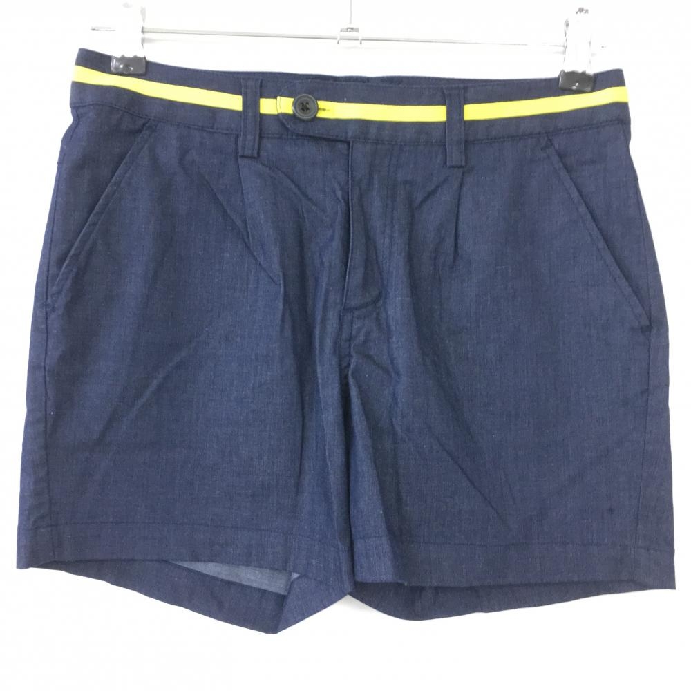 【超美品】アディダス ショートパンツ ネイビー×イエロー ストレッチ ウエストライン レディース S/P ゴルフウェア adidas
