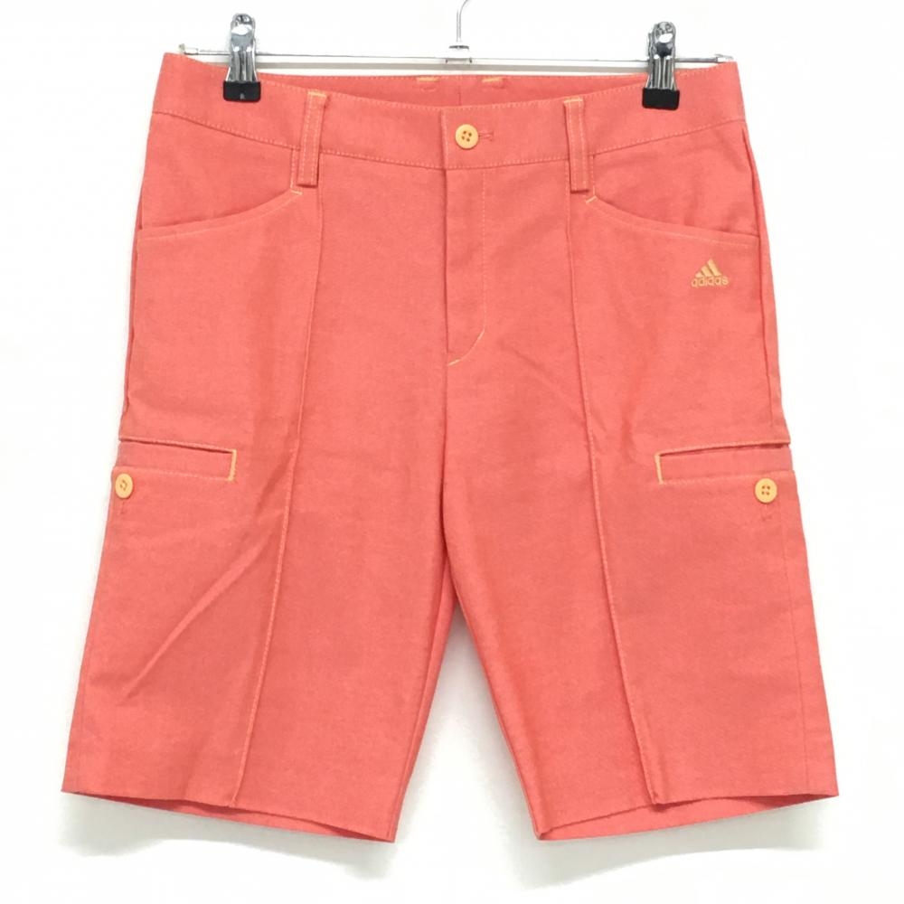 【超美品】アディダス カーゴハーフパンツ レッドオレンジ系 ステッチ レディース M/M ゴルフウェア adidas