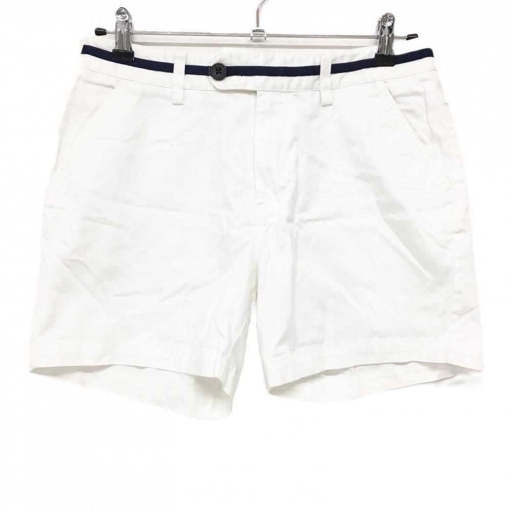 アディダス ショートパンツ 白×ネイビー ベルト部ライン レディース L ゴルフウェア adidas