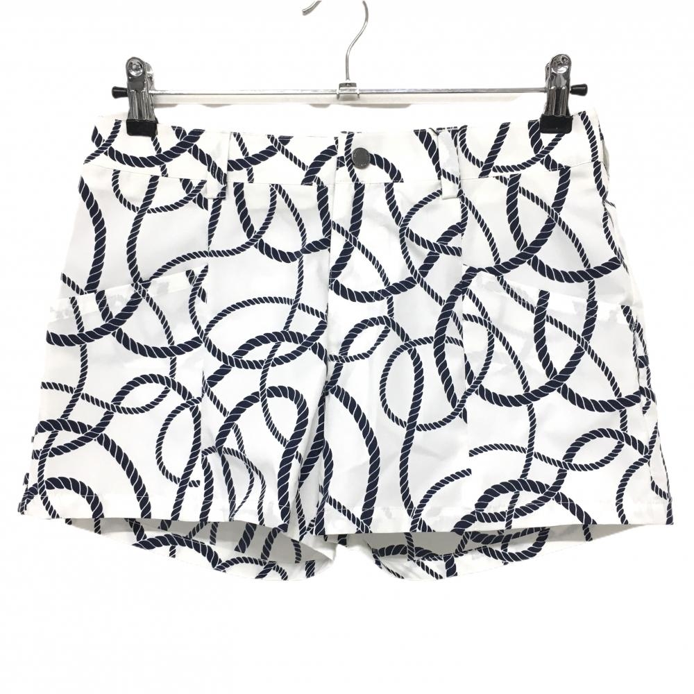 【新品】アディダス ショートパンツ 白×ネイビー 総柄  レディース M/M ゴルフウェア adidas