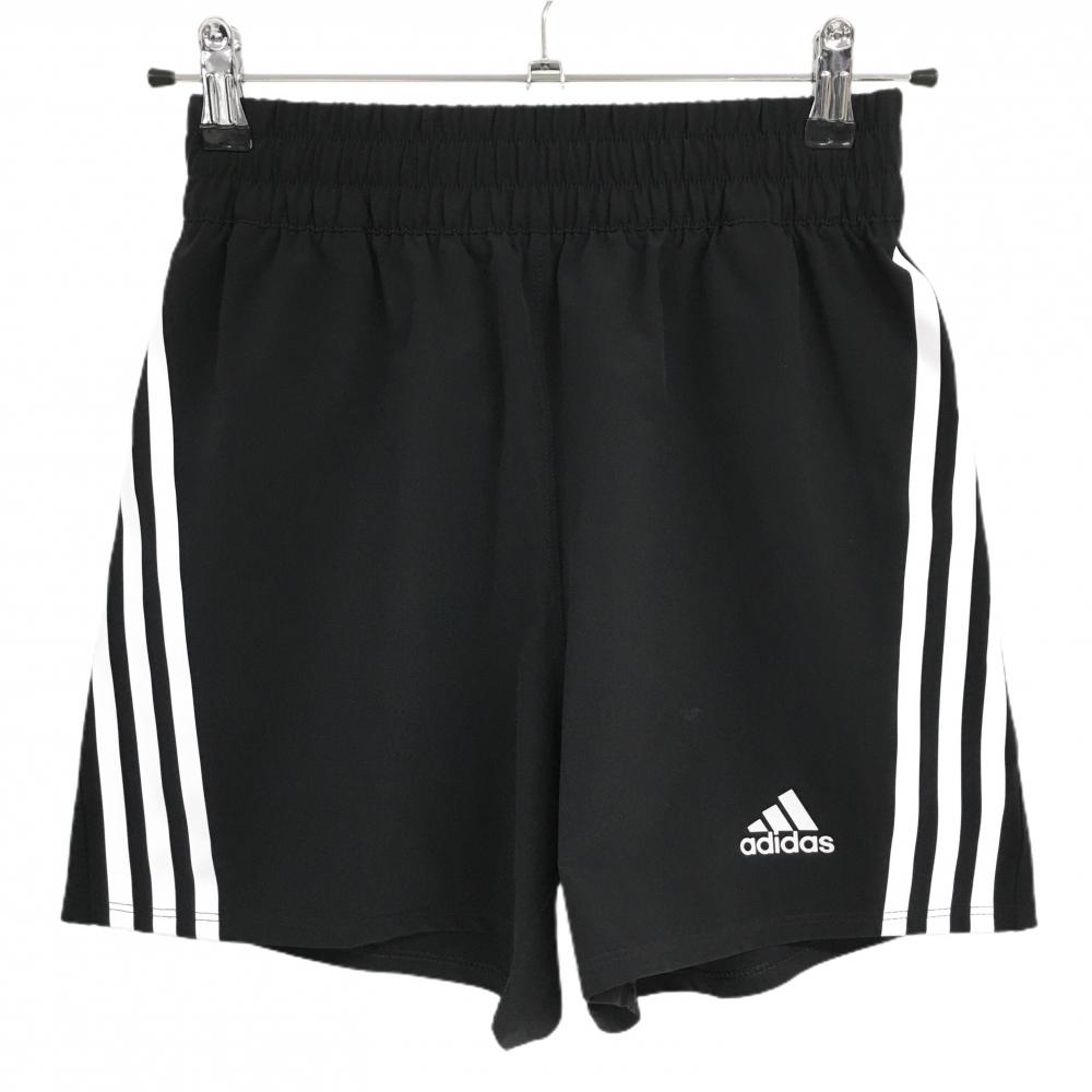 【超美品】アディダス ショートパンツ 黒×白 ウエストゴム 薄手 サイド3ライン レディース S ゴルフウェア adidas
