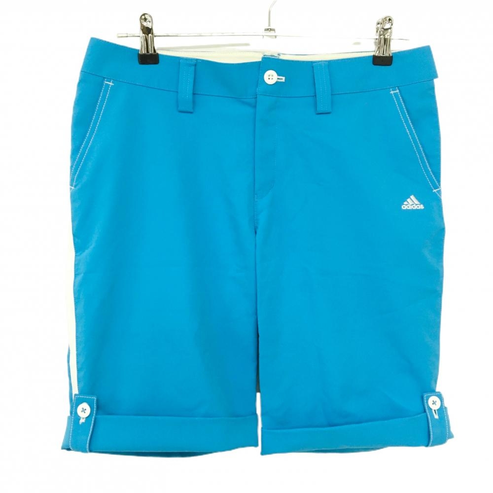 【超美品】アディダス ショートパンツ ライトブルー×白 ロールアップ サイドライン レディース OT/XG ゴルフウェア adidas