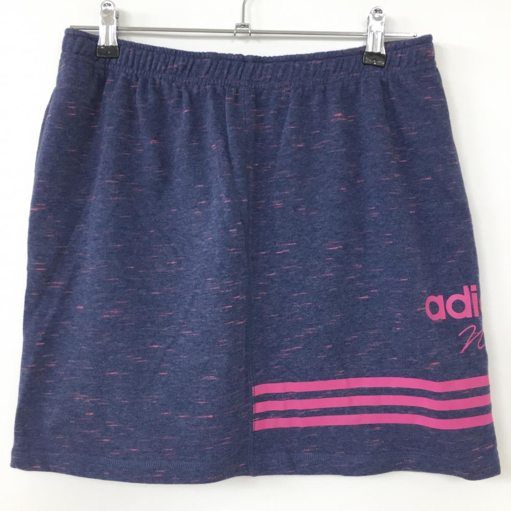 【超美品】アディダス スカート ネイビー×ピンク スウェット地 3ライン  レディース L ゴルフウェア adidas