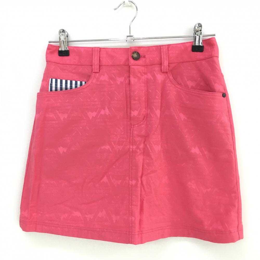 【超美品】アディダス スカート ピンク×ネイビー ゴルフクラブ総柄織生地 一部ストライプ レディース S/P ゴルフウェア adidas