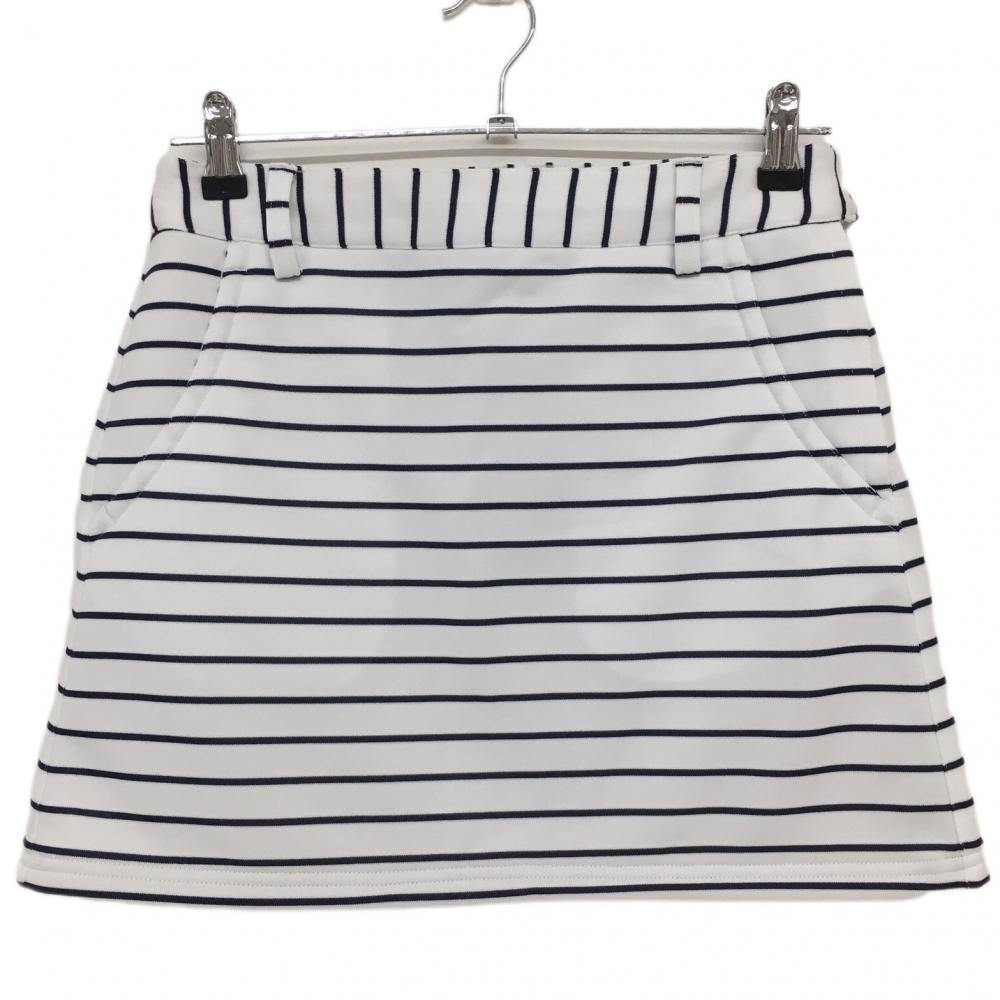 【美品】アディダス スカート 白×ネイビー ボーダー ストライプ 蓄熱裏地 レディース S/P ゴルフウェア adidas