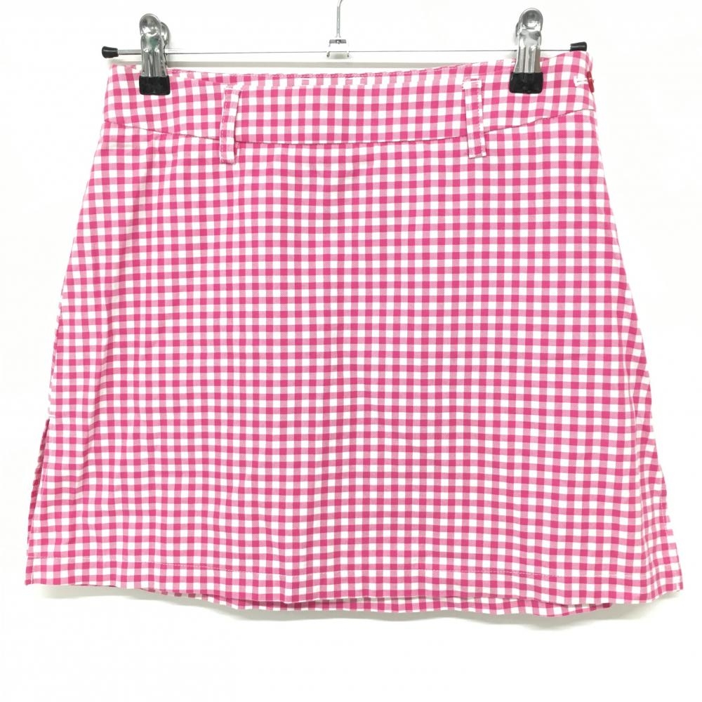 【美品】アディダス スカート 白×ピンク チェック インナーパンツ付き レディース S ゴルフウェア adidas