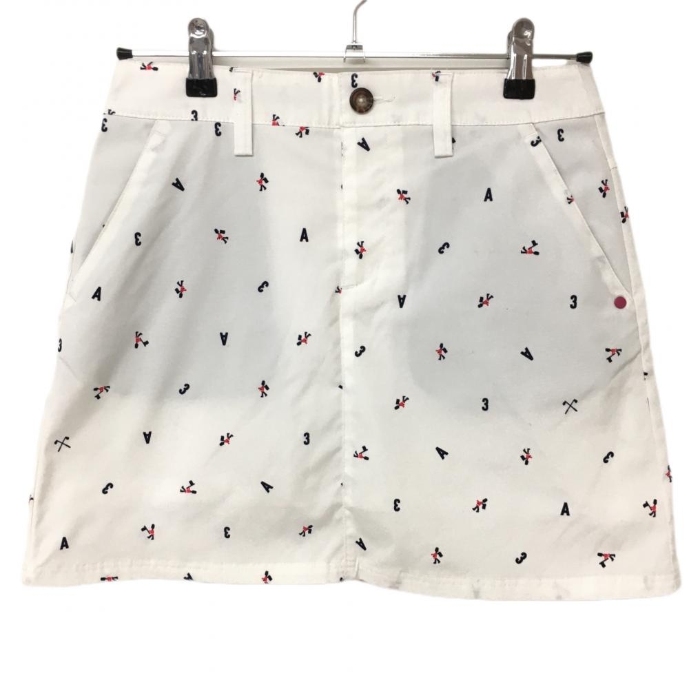 【美品】アディダス スカート 白×ダークネイビー 英字柄 数字 裏地付  レディース M/M ゴルフウェア adidas