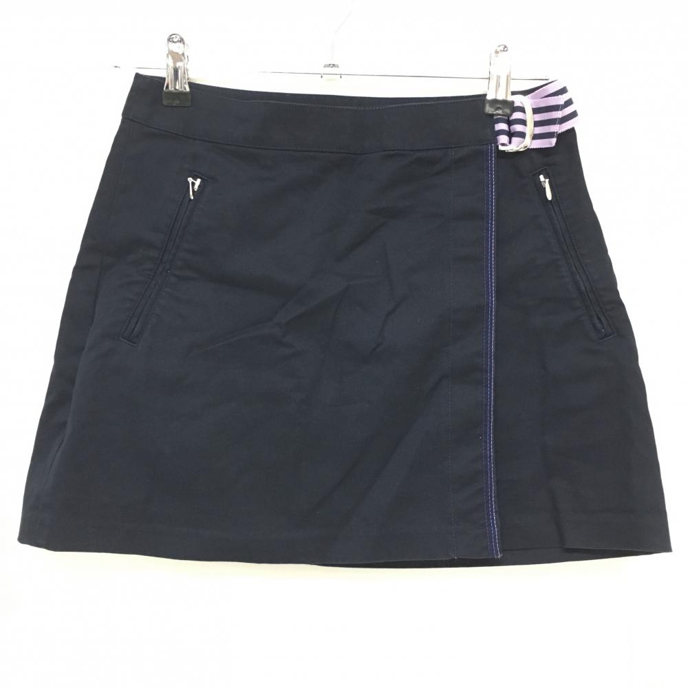 【美品】アディダス 巻きスカート ネイビー ベルトボーダー ストレッチ レディース S/P ゴルフウェア adidas