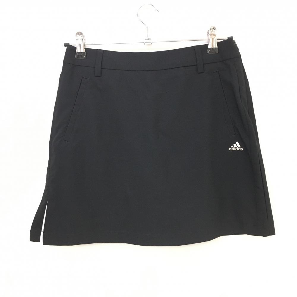 【美品】アディダス スカート 黒×白 ロゴプリント サイドジップ 内側インナーパンツ レディース S ゴルフウェア adidas